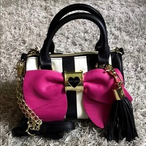 Betsy Johnson Handbag Black & White Stripe Tote.